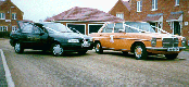 cavalier and mercedes with ribbons, and with lights off